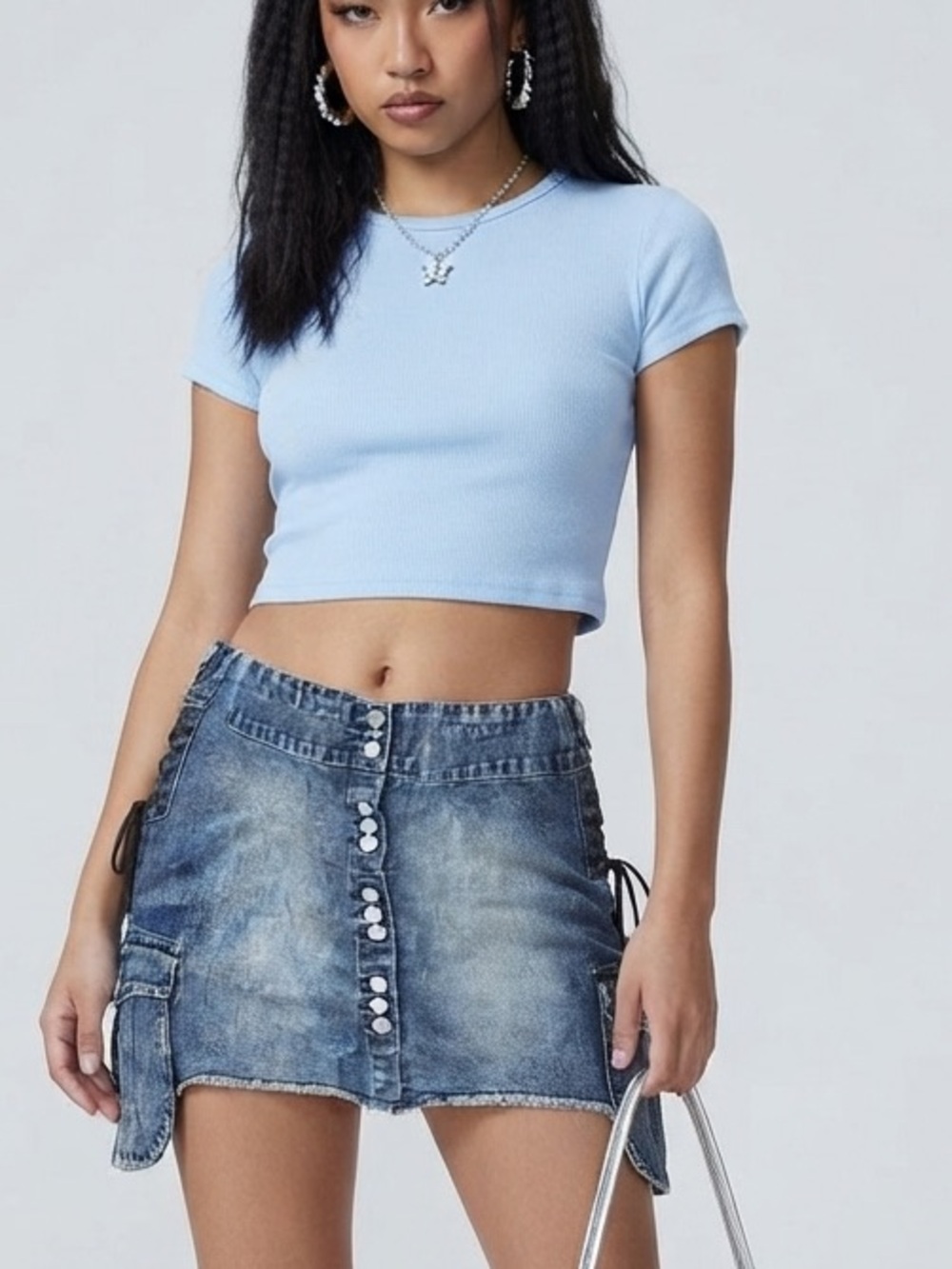 Y2K Request "Destiny" Lace-Up Cargo Denim Mini Skirt Size 15